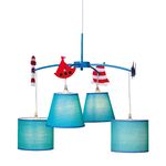 Children's Pendant Light 4 Bulbs Blue Lampshade