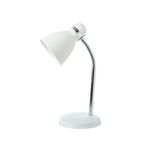 Metallic Table Lighting Fixture With Chromed Arm And Switch On The Table White-Chrome