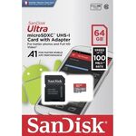 Κάρτα Μνήμης Micro SD SanDisk Ultra 64GB Class 10 100MB/s Με Αντάπτορα