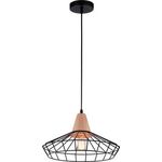 Lighting Pendant 1 Bulb Black + Wood 13802-275