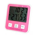Θερμόμετρο - Υγρόμετρο Ψηφιακό με Ρολόι Ροζ