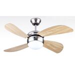 Ceiling Fan with Remote Control - Lamp E27 55W 106cm Nickel Matte - Natural Wood