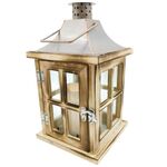 Led Battery Lantern from Wood & Metal with Candle Warm White IP44 933-270-WD