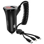 XO car charger CC36 15W black with 3in1 (Lightning / microUSB / USB-C) 80-0256-117