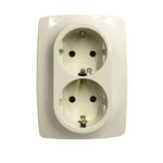 Schuko Socket with Safety Shutter 2x2P+E 16A 250VAC IP20 Ivory Prime