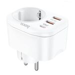 Charger Multifunctional Type C PD 20W + 2x USB QC3.0 3A + πρίζα NS3 White HOCO 