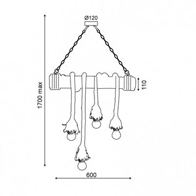 Lighting Pendant 4 Bulb Metal & Rope 13802-183