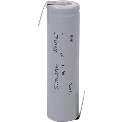 LFP18650P Lithium Battery 3.3V 1100mAh Rechargeable with solder pin