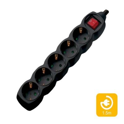 5 Outlet Multi Power Socket with Switch 3X1,5 1,5m Black