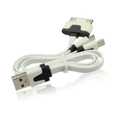 USB Flat Cable 3-in-1 iPho 3G/4G/5G/5C/5S/micro USB universal white