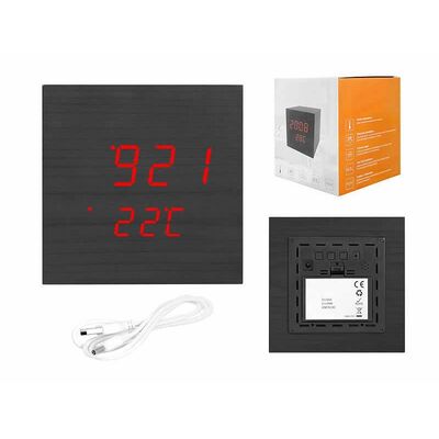 Cube Alarm Clock with Thermometer Black