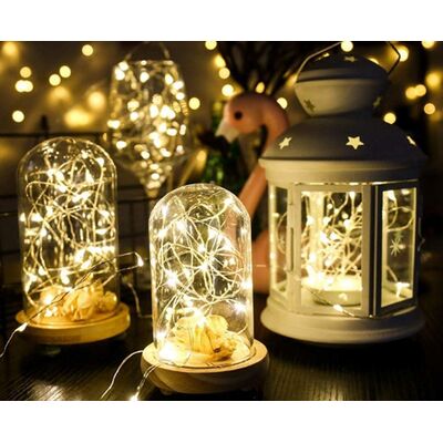Black Copper Wire String Led Light 2m 20LED 2xAA Battery Operated Wire Decorative Fairy Lights Warm White