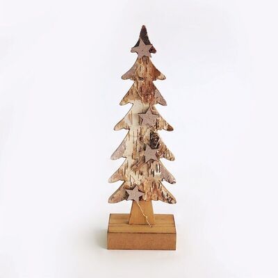 Wooden Small Brown Xmas Tree 5 LED 2xAAA Battery Warm White