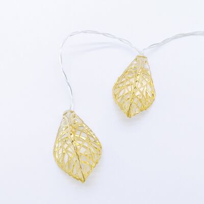 Decorative 10Led String Lights Gold Metal Leaves & Timer