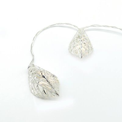 Decorative 10Led String Lights Silver Metal Leaves & Timer