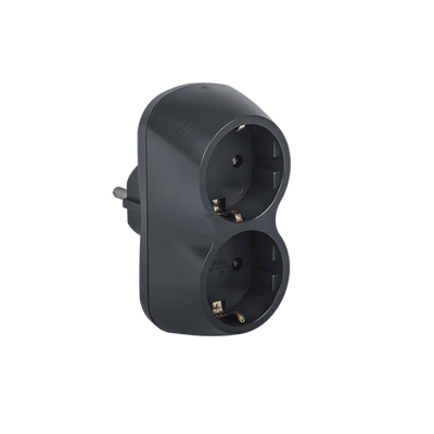 Plug Adapter Schuko 1 in 2 Vertically Black