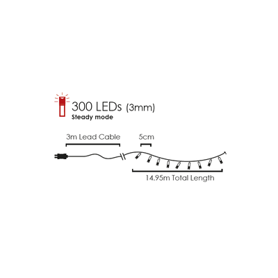 Christmas Led Lights RGB - Yellow 300L 14.95m 8 functions