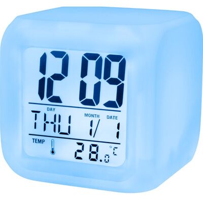 Cube Alarm Clock with Thermometer Blue