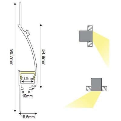 Προφίλ Αλουμινίου Χωνευτό Γυψοσανίδας Πλευρικού Φωτισμού 2m 13.8mm 02290-246