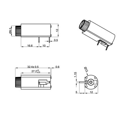 Fuseholder for PCB Horizontal 5.0X20mm 10A FH10-206W