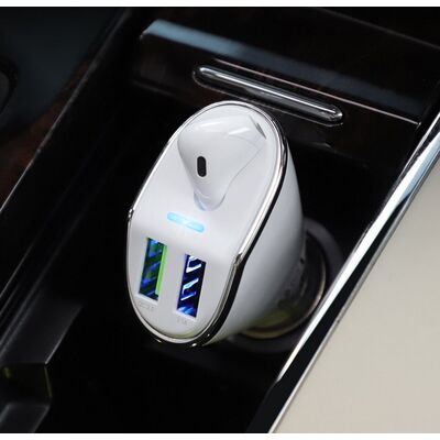 Bluetooth Ακουστικό + Φορτιστής Αυτοκινήτου E47 Λευκό