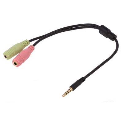 Cable Adapter Stereo mini Jack 3.5mm 1 Male - 2 Female 0.15m Black 4 Pin
