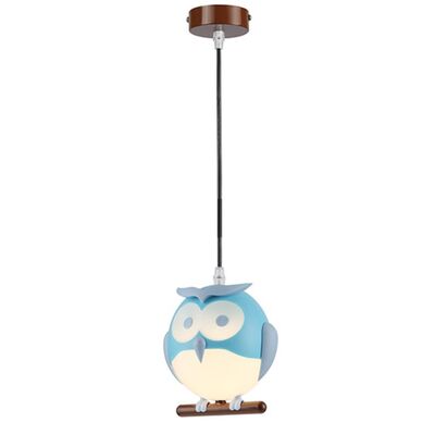 Children's Pendant Light 1 Bulb Blue Owl
