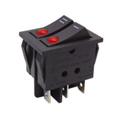 LARGE ROCKER SWITCH DOUBLE 6P WITH LAMP ON-OFF 16A/250V RED ΝΕΟΝ "I II" RK1-23AB SOKEN