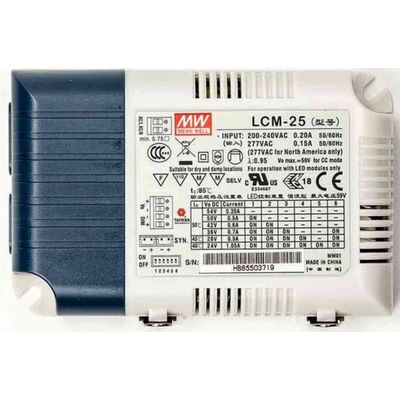 MULTIPLE STAGE CONSTANT CURRENT MODE LED DRIVER 25W/350-1050mA IP20 DIMMABLE LCM-25 Mean Well