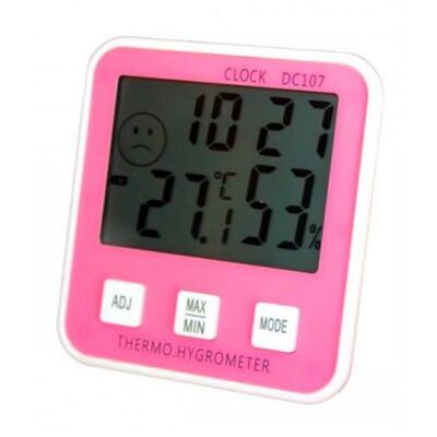 Θερμόμετρο - Υγρόμετρο Ψηφιακό με Ρολόι Ροζ