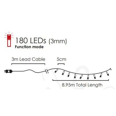 Christmas Led Lights Cool White 180L 8.95m 8 functions 934-017