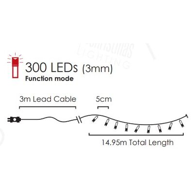Christmas Led Lights Red 300L 8 function 14.95m 934-022