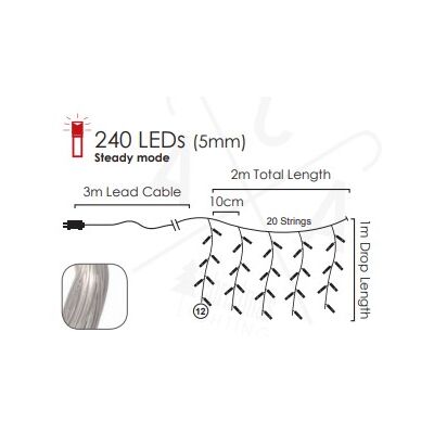 Christmas Led Curtain Lights Cool White 240L 2m x 1m Steady Mode 934-046
