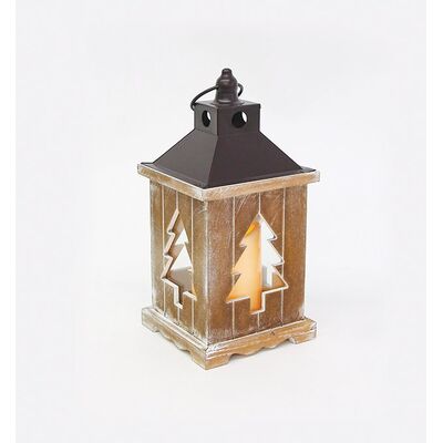 Wood + Metal Decorative Lantern With Candle Led Battery 3xAAA Warm White 933-275