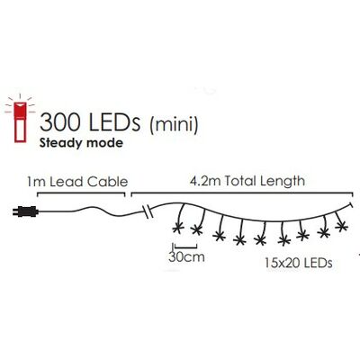 Christmas Led Cluster Lights With Copper Wire Warm White 300L 4.2m Steady Mode 934-125