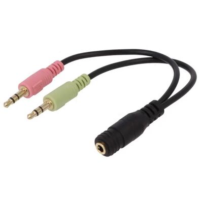 Cable Adapter Stereo mini Jack 3.5mm 1 Female - 2 Male 0.15m Black 4 Pin