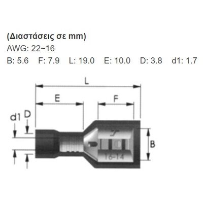 SLIDE CABLE LUG NYLON COATED (Μ/Α) ΦΕMALE RED F1-4.8VF/5 CHS 100pcs