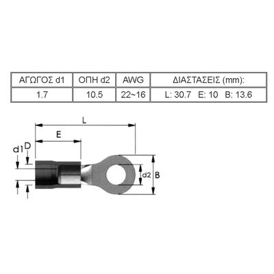 Single-Hole Cable Lug Insulated Red 10.5-1.25 R1-10V (02.272) LNG 100pcs