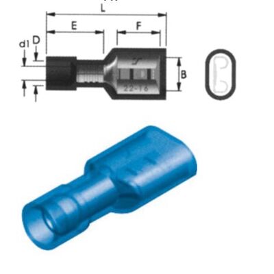 Coated Slide Cable Lug Nylon (Χ/Α) FEMALE BLUE FDFN2-250 50 PIECES/BLΙSΤΕR CHS