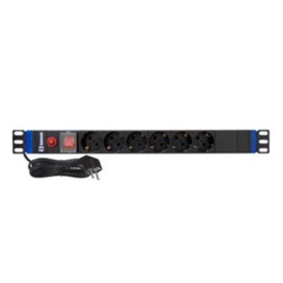 6 Schuko Rack Mounted Aluminium PDU 19" 1U With Switch And Surge Protection 400W 16A SAFEWELL