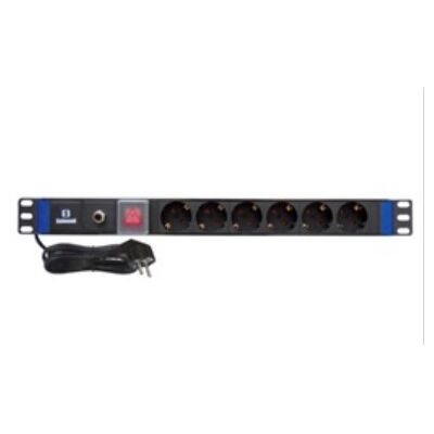 6 Schuko Rack Mounted PDU 19" 1U With Switch And Surge Protection 400W 16A SAFEWELL