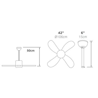 Ceiling Fan with Remote Control - Lamp E27 55W 106cm Nickel Matte - Natural Wood