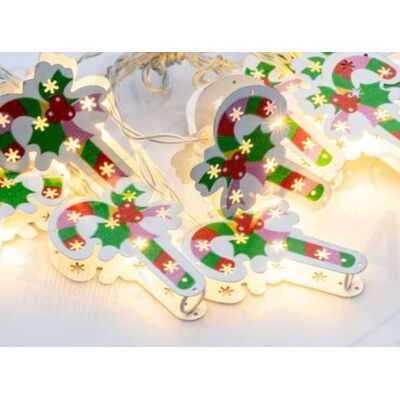 Χριστουγεννιάτικα 10 led λαμπάκια γλειφιτζούρια διακοσμητικά με μπαταρίες ΑΑ & Χρονοδιακόπτη