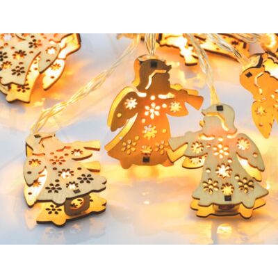 Χριστουγεννιάτικα 10 led λαμπάκια ξύλινα αγγελάκια διακοσμητικά με μπαταρίες ΑΑ