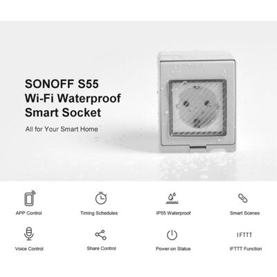 SONOFF Wi-Fi Smart Αδιάβροχη IP55 Πρίζα Σούκο EU-GR S55TPF-DE