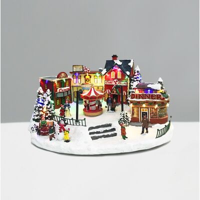 Decorative Snowy Market with 30 LEDs RGB + Yellow with Batteries + Music