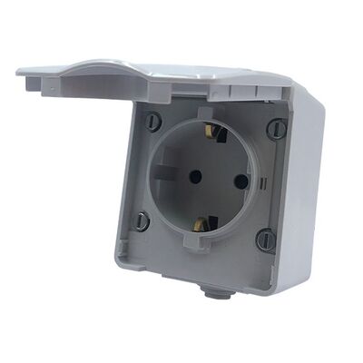 German Screw Type Safety Socket Wall-Mounted Waterproof with Screw 1x2P+E 17A 250VAC IP54 Gray