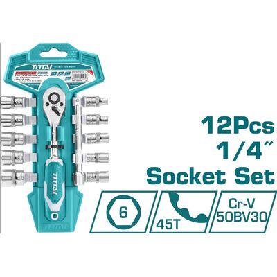Ratchet & Socket Wrench Set 12pcs 1/4'' Total THT 14114126