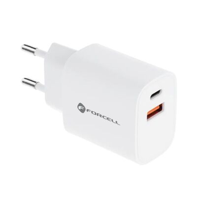 Forcell Travel Charger with USB C and USB A sockets - 3A 30W with PD and Quick Charge 4.0 function