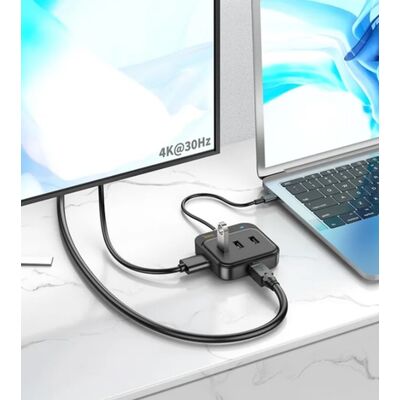 Adapter HUB 6in1 Type C to HDTV+RJ45+USB3.0+USB2.0*2+PD100W Multiport 0,2m HB37 HOCO 